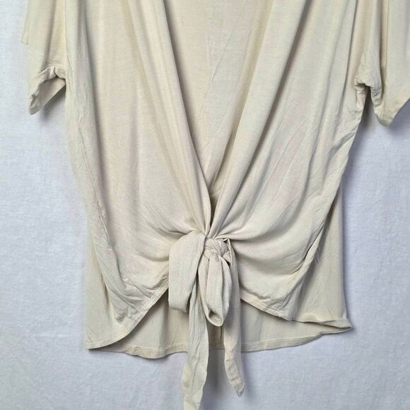 Zenana Cream Tie Front V-Neck Top S - Picture 2 of 5